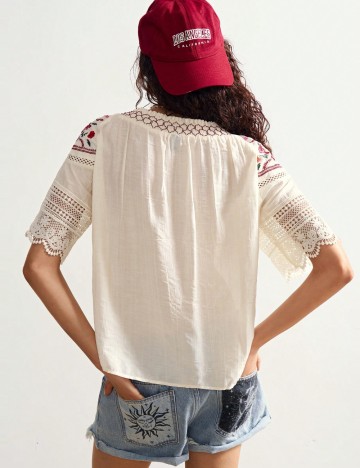 Cămașă cu mânecă scurtă Shein, crem