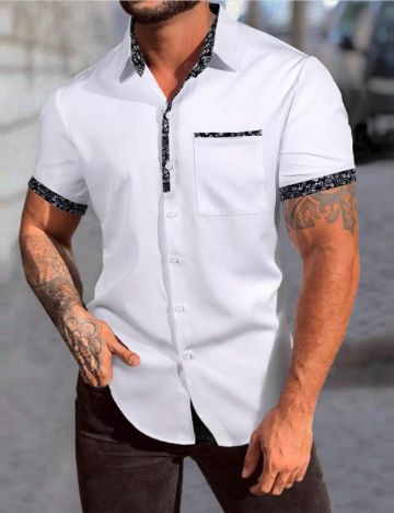 Cămașă cu mânecă scurtă Shein MANFINITY, alb