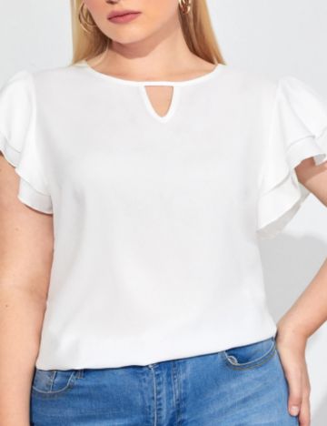 Cămașă cu mânecă scurtă Shein Curve+, alb