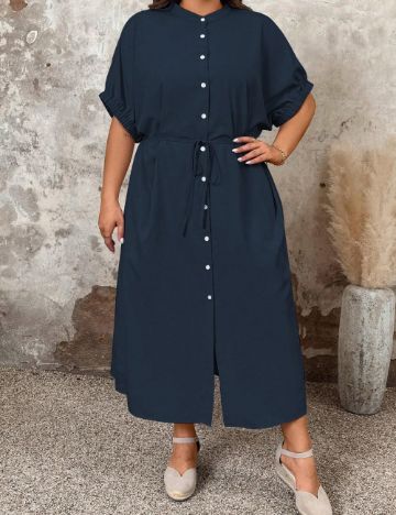 Rochie tip cămașă Shein Curve+, albastru