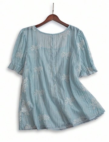 Cămașă cu mânecă scurtă Shein Curve+, albastru