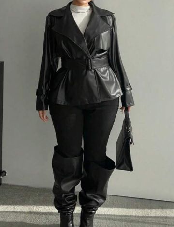 Trench scurt Shein Curve+, negru