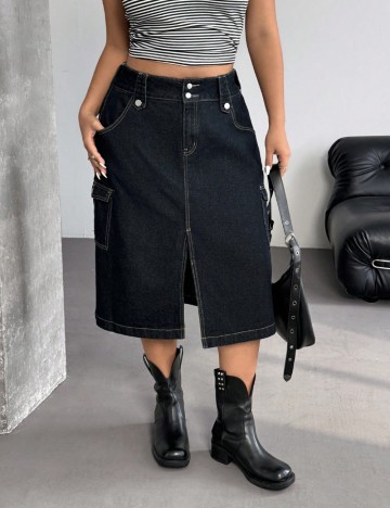 Fustă de blugi Shein Curve+, negru