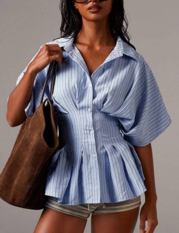 Cămașă cu mânecă scurtă Shein, albastru