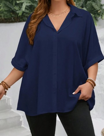 Cămașă cu mânecă scurtă Shein Curve+, albastru
