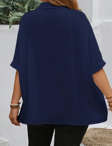 Cămașă cu mânecă scurtă Shein Curve+, albastru