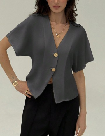 Cămașă cu mânecă scurtă Shein, gri