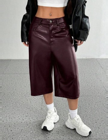 Pantaloni imitație din piele Shein, vișiniu