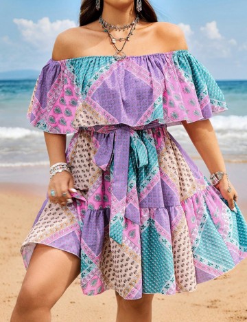 Rochie mini Shein Curve+, mix culori