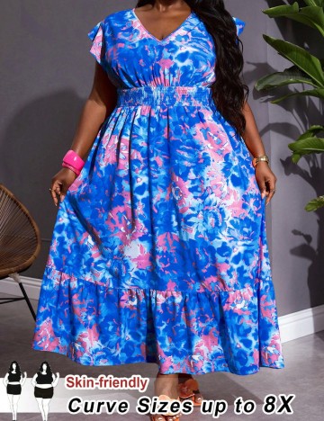 Rochie maxi Shein Curve+, mix culori