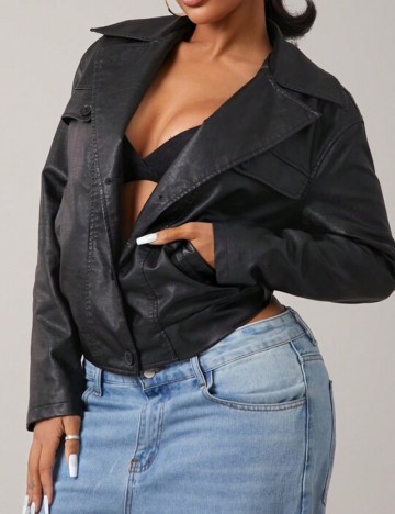 Jachetă imitație de piele Shein, negru
