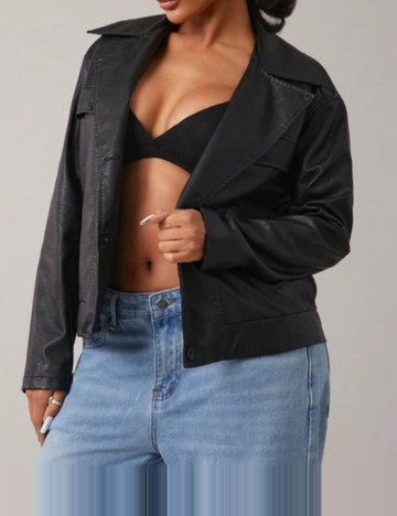 Jachetă imitație de piele Shein, negru