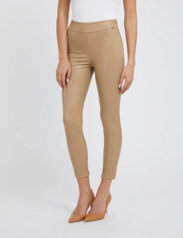 Pantaloni imitație din piele Guess, bej