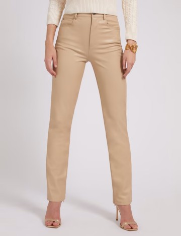 Pantaloni imitație din piele Guess, bej