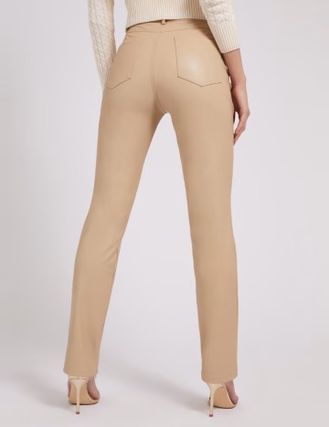 Pantaloni imitație din piele Guess, bej