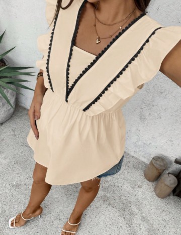 Cămașă cu mânecă scurtă Shein, crem