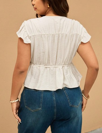 Cămașă cu mânecă scurtă Shein Curve+, crem