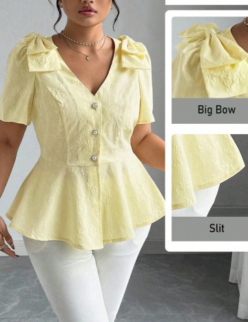 Cămașă cu m&acirc;necă scurtă Shein Curve+, galben