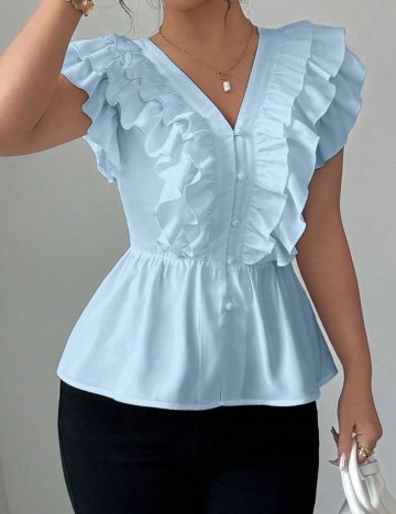Cămașă cu m&acirc;necă scurtă Shein, albastru