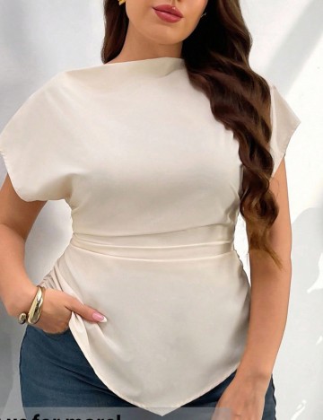 Cămașă cu mânecă scurtă Shein Curve+, crem