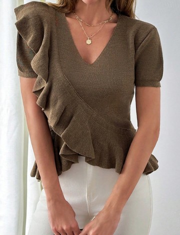 Pulover cu mânecă scurtă Shein, maro