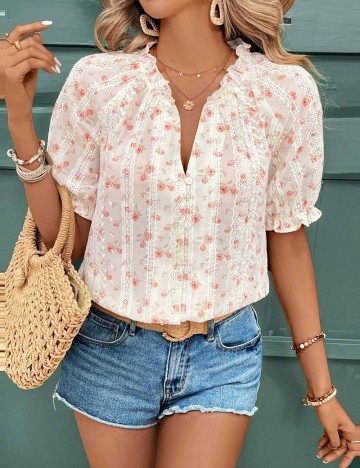 Cămașă cu mânecă scurtă Shein, crem