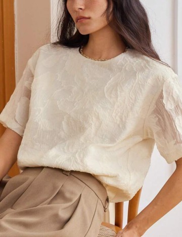 Cămașă cu mânecă scurtă Shein, crem