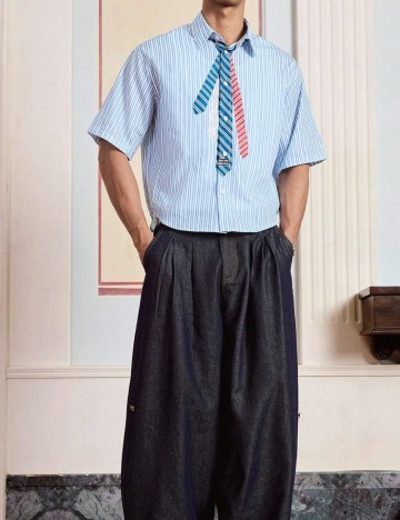 Cămașă cu mânecă scurtă Shein MANFINITY, albastru