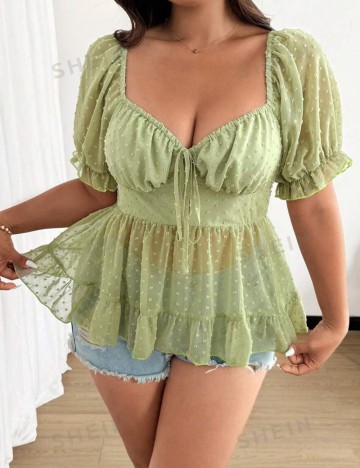 Cămașă cu mânecă scurtă Shein Curve+, verde