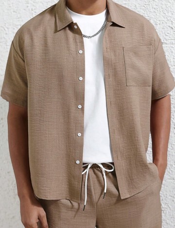 Cămașă cu mânecă scurtă Shein MANFINITY, maro
