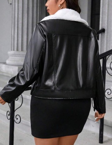 Geacă Imitație Piele Shein Curve+, negru