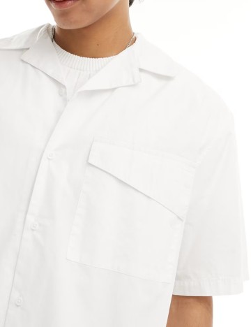 Cămașă cu mânecă scurtă ASOS, alb