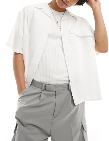 Cămașă cu mânecă scurtă ASOS, alb