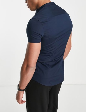 Cămașă cu mânecă scurtă ASOS, albastru