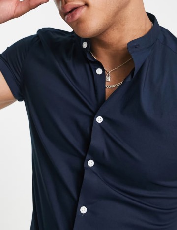 Cămașă cu mânecă scurtă ASOS, albastru