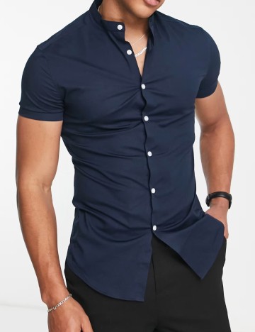 Cămașă cu mânecă scurtă ASOS, albastru