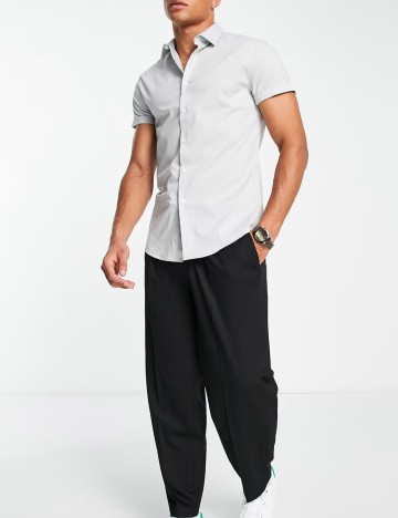 Cămașă cu mânecă scurtă ASOS, gri