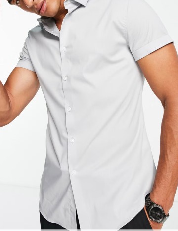 Cămașă cu mânecă scurtă ASOS, gri
