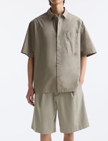 Cămașă cu mânecă scurtă Pull&Bear, bej