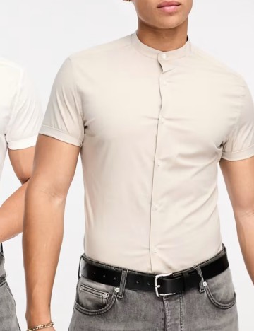 Cămașă cu mânecă scurtă ASOS, bej