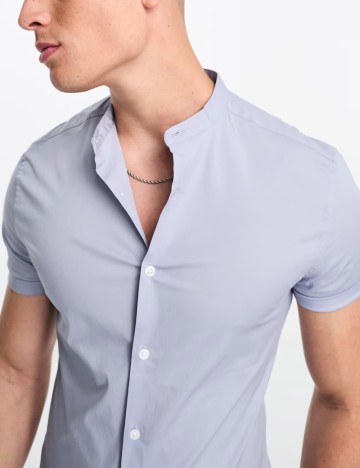 Cămașă cu mânecă scurtă ASOS, albastru