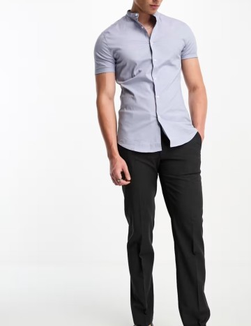 Cămașă cu mânecă scurtă ASOS, albastru