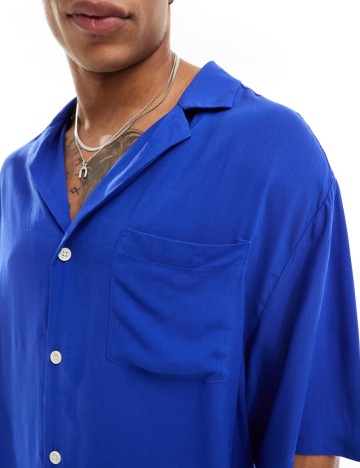 Cămașă cu mânecă scurtă ASOS, albastru