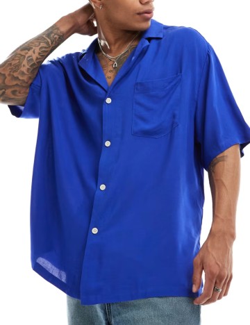 Cămașă cu mânecă scurtă ASOS, albastru