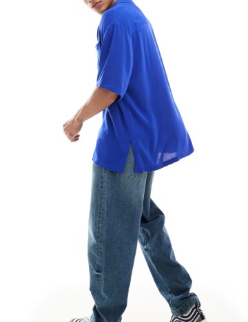 Cămașă cu mânecă scurtă ASOS, albastru