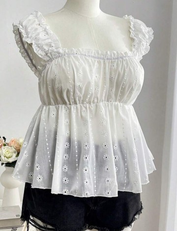 Cămașă cu mânecă scurtă Shein Curve+, alb