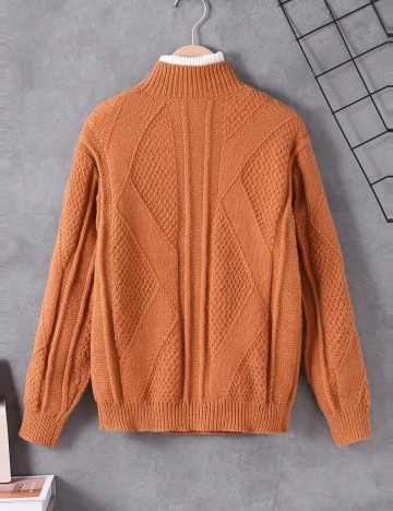 Pulover cu fermoar Shein, maro