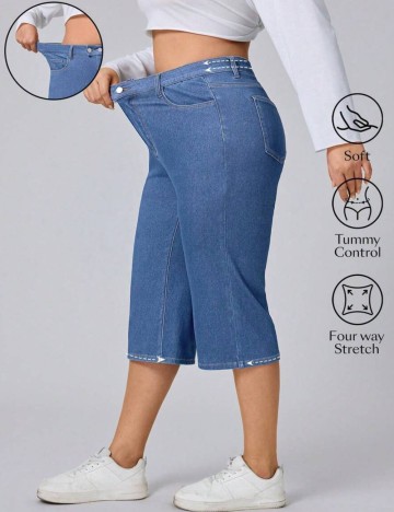 Pantaloni 3/4 Shein Curve+, albastru