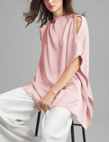 Cămașă cu m&acirc;necă scurtă Shein, roz