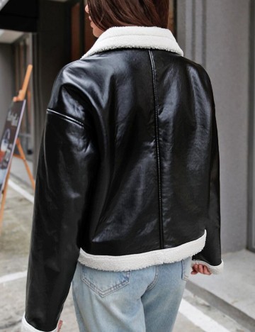 Jachetă imitație de piele Shein, negru
